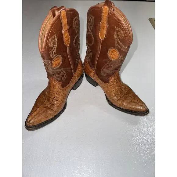 Espolon De Oro Boots Size Y 1 Brown Alligator Embossed Exotic Cowboy Western - Picture 4 of 15